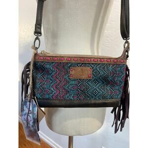 Catchfly Beaded Suede Fringe Crossbody Bag New With Tags
